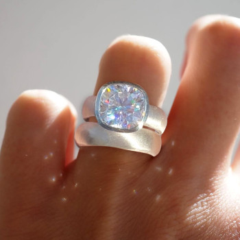 5.6ct Cushion Cut Matte Simple Wedding Ring Set