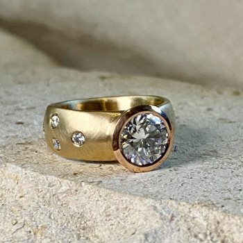3ct Round Cut Matte Flush Set Two Tone Engagement Ring