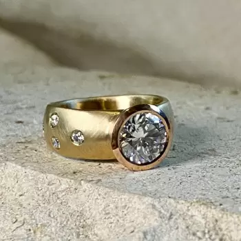 3ct Round Cut Matte Flush Set Two Tone Engagement Ring