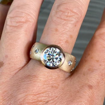 3ct Round Cut Matte Flush Set Two Tone Engagement Ring