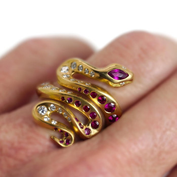 4ctw Flush Set White Sapphire and Ruby Snake Cocktail Ring