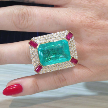 18ct Emerald Cut Paraiba Art-deco Huge Cocktail Ring