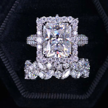 5ct Radiant Cut Three-Pieces Vintage Lace Wedding Ring Set