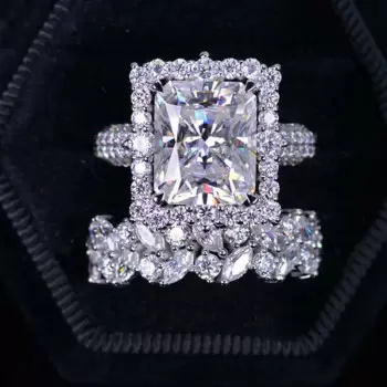 5ct Radiant Cut Three-Pieces Vintage Lace Wedding Ring Set