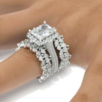 5ct Radiant Cut Three-Pieces Vintage Lace Wedding Ring Set