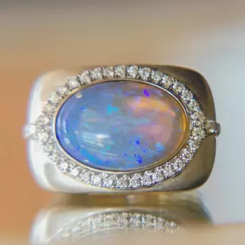 10ct Oval-shaped Blue Opal Matte Large Cocktail Ring