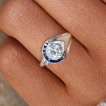 3ct Round Cut Asymmetric Art-deco Engagement Ring