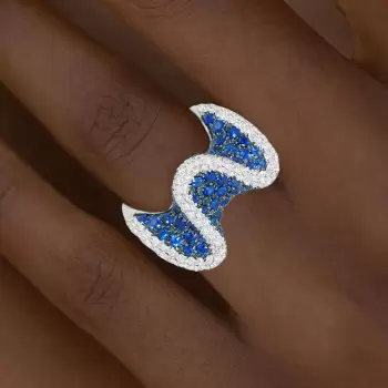 6ctw White and Blue Sapphire Paved Wave Cocktail Ring