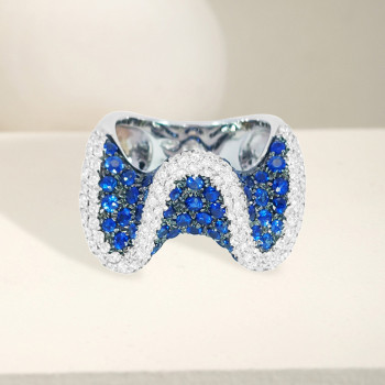 6ctw White and Blue Sapphire Paved Wave Cocktail Ring