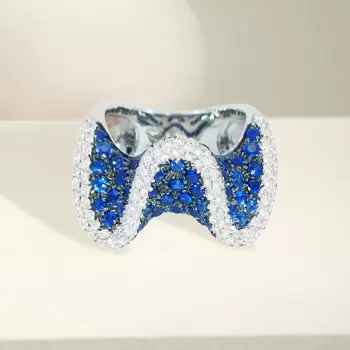 6ctw White and Blue Sapphire Paved Wave Cocktail Ring