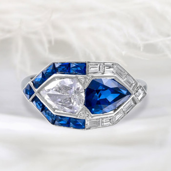 3ctw White and Blue Sapphire Art-deco Engagement Ring