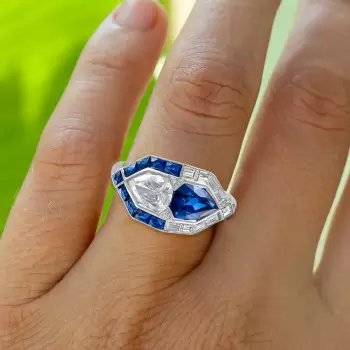 3ctw White and Blue Sapphire Art-deco Engagement Ring
