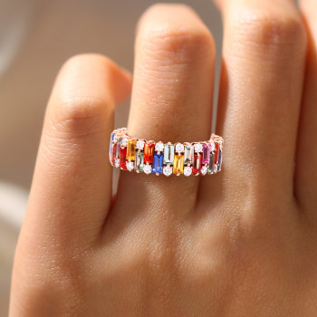 4ctw Baguette Cut Rainbow Sapphrie Eternity Ring