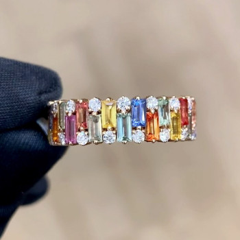 4ctw Baguette Cut Rainbow Sapphrie Eternity Ring