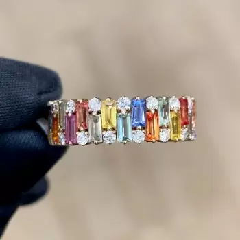 4ctw Baguette Cut Rainbow Sapphrie Eternity Ring