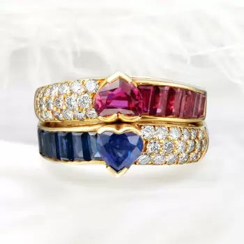 2.5ctw Heart Cut Blue Sapphire and Ruby Stackable Ring Set