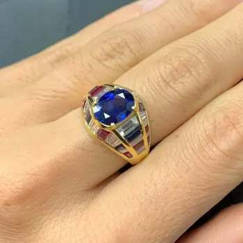 2.5ct Oval Cut Blue Sapphrie Art-deco Engagement Ring