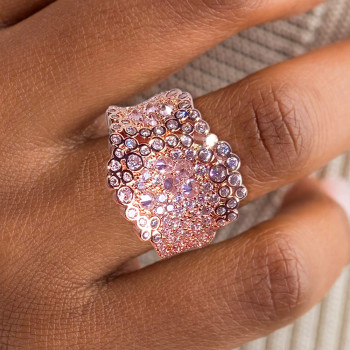 4ctw Round Cut Pink Sapphire Cluster Asymmetric Cocktail Ring