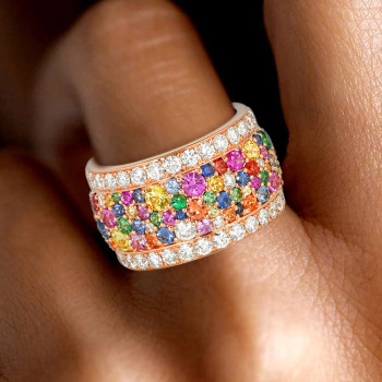 7ctw Round Cut Multicolor Sapphire Paved Wedding Band