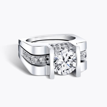 3ct Round Cut Modern Style Square Wedding Ring Set