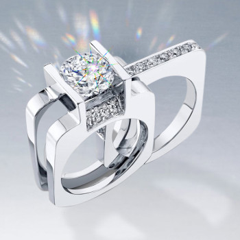 3ct Round Cut Modern Style Square Wedding Ring Set
