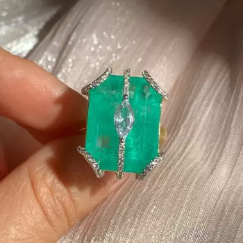 20ct Large Crown Emerald Two Tone Statement Cocktail Ring