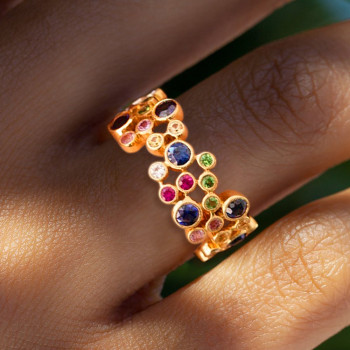 2.8ctw Multicolor Sapphire Milgrain Vintage Bubble Ring