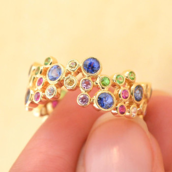 2.8ctw Multicolor Sapphire Milgrain Vintage Bubble Ring