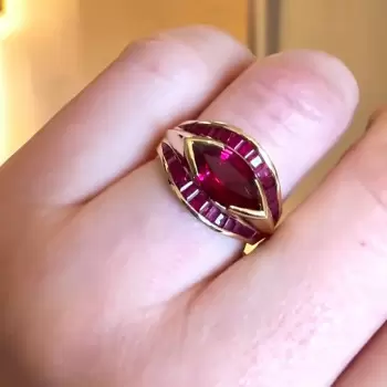 2.5ct Marquise Cut Ruby Gold Tone Cocktail Ring