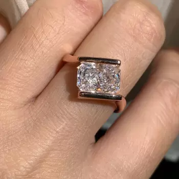 3.5ct Radiant Cut Cigar Band Simple Modern Engagement Ring