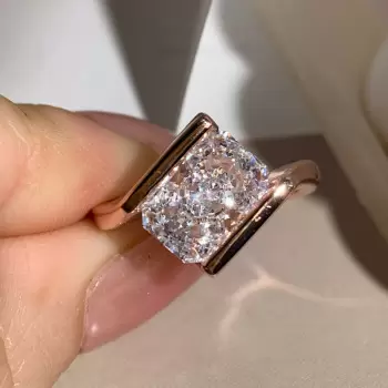 3.5ct Radiant Cut Cigar Band Simple Modern Engagement Ring