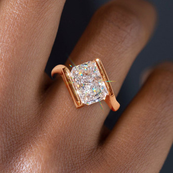 3.5ct Radiant Cut Cigar Band Simple Modern Engagement Ring