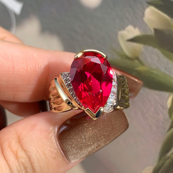 5.8ct Pear Cut Ruby Bold Vintage Cocktail Ring