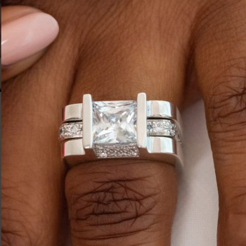 4.2ct Princess Cut Modern Style Square Wedding Ring Set