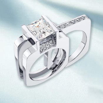 4.2ct Princess Cut Modern Style Square Wedding Ring Set