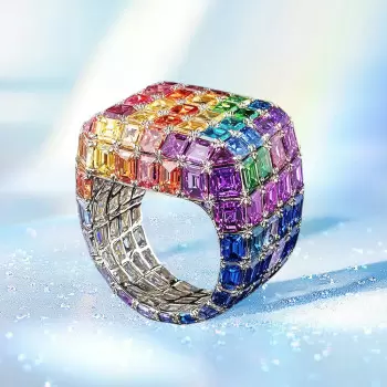 20ctw Allover Asscher Cut Multicolor Sapphire Bold Rainbow Cocktail Ring