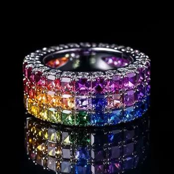 14ctw Asscher Cut Multicolor Sapphire Bold Rainbow Cocktail Ring