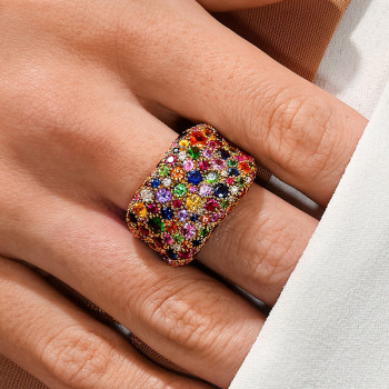 15ctw Multicolor Sapphire Allover Paved Bold Cocktail Ring