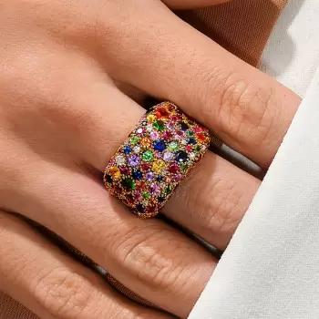 15ctw Multicolor Sapphire Allover Paved Bold Cocktail Ring