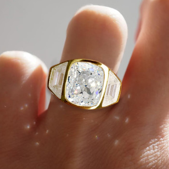 6ct Cushion Cut White Sapphire Three Stone Engagement Ring