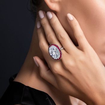 15ct Large Oval Cut Ruby Halo Vintage Cocktail Ring