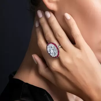 15ct Large Oval Cut Ruby Halo Vintage Cocktail Ring