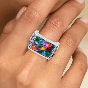 13ctw Multi-cut Multicolor Sapphire Pinky Cocktail Ring