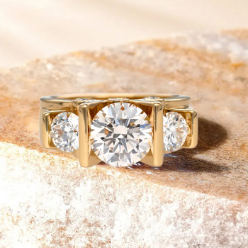 6ctw Tension-set Round Cut Three Stone Engagement Ring