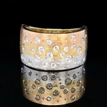 Flush Set Scattered Satin Finish Three Tone Star Wedding Band