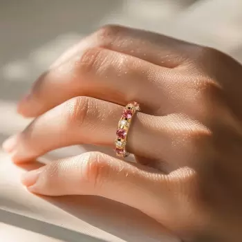 3ctw Round Cut Emerald/Pink Sapphire Eternity Ring