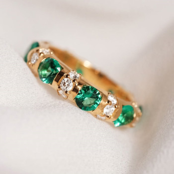 3ctw Round Cut Emerald/Pink Sapphire Eternity Ring