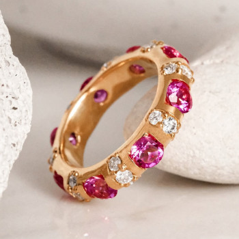 3ctw Round Cut Emerald/Pink Sapphire Eternity Ring