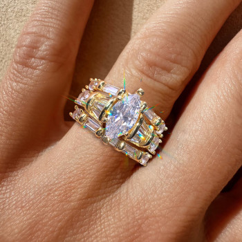 1.5ct Marquise Cut Vintage Three-piece Wedding Ring Set