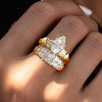 1.5ct Marquise Cut Vintage Two Tone Wedding Ring Set